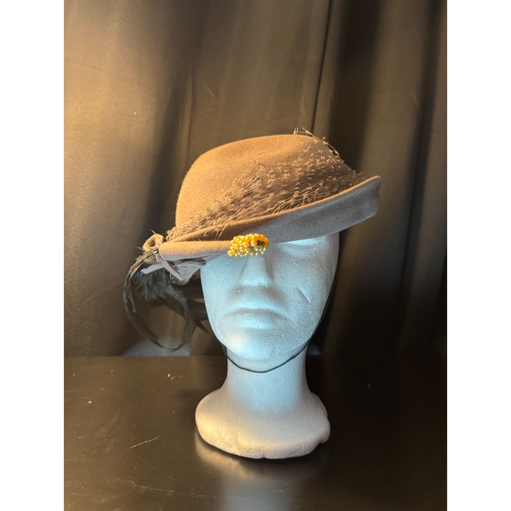 Vintage‎ Linda Jane Hollywood Styles Felt Hat Henry Pollak Ferry Felt Taupe 22